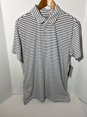 Fabletics White Polo with Blue Stripes men’s large